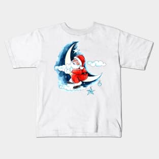 Santa Claus Moon Watercolor Kids T-Shirt